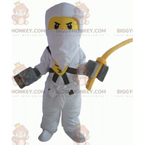Kostým lego samuraje žlutobílého maskota BIGGYMONKEY™ s kuklou