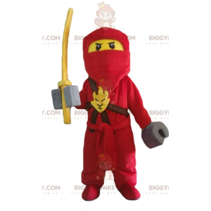 BIGGYMONKEY™ Lego Samurai-Maskottchenkostüm in Rot und Gelb mit