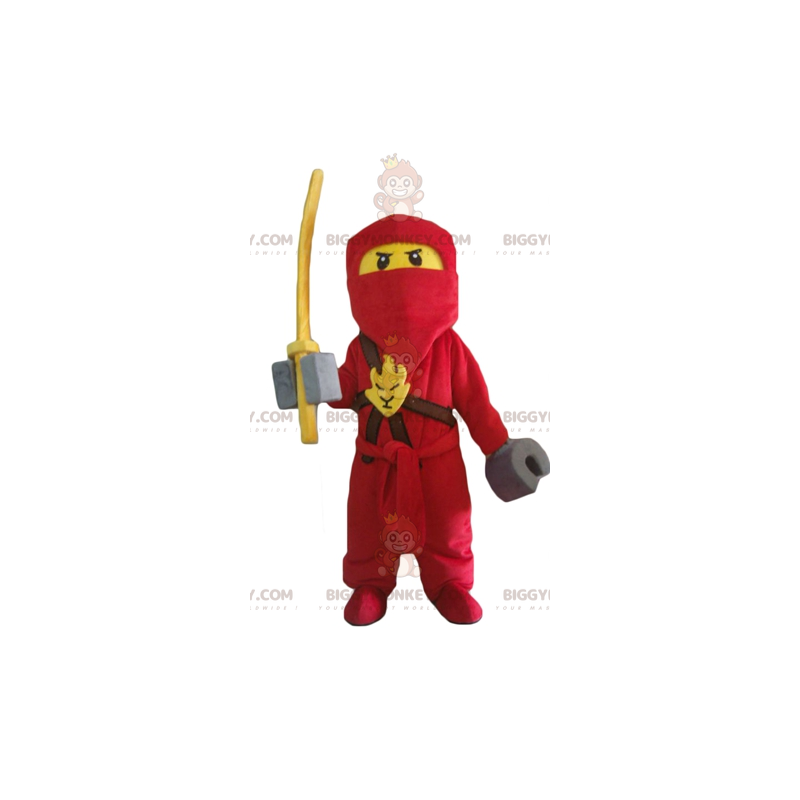 BIGGYMONKEY™ Disfraz de mascota samurái rojo y amarillo Lego