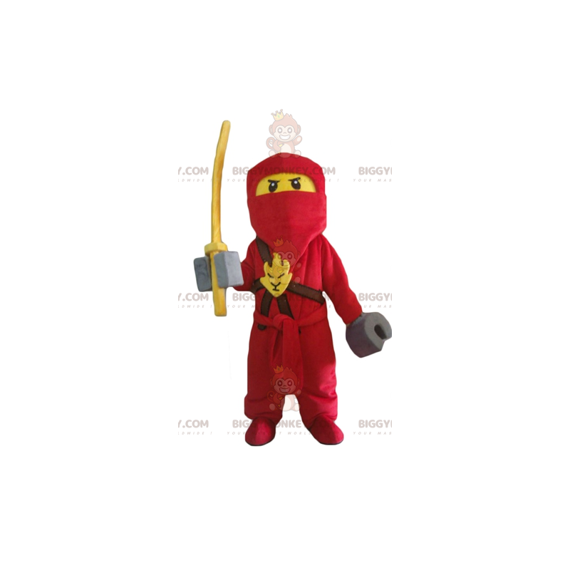 BIGGYMONKEY™ Lego samurajský kostým červeného a žlutého maskota