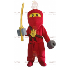 BIGGYMONKEY™ Disfraz de mascota samurái rojo y amarillo Lego