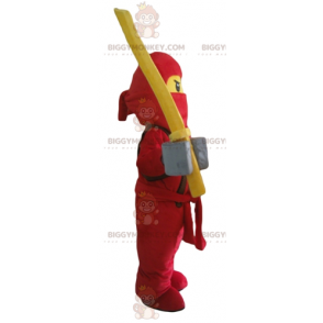 BIGGYMONKEY™ Disfraz de mascota samurái rojo y amarillo Lego