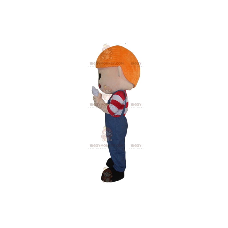 Ginger Boy in overall met ijs BIGGYMONKEY™ mascottekostuum -