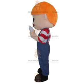 Ginger Boy In Overalls With Ice Cream BIGGYMONKEY™ Mascot