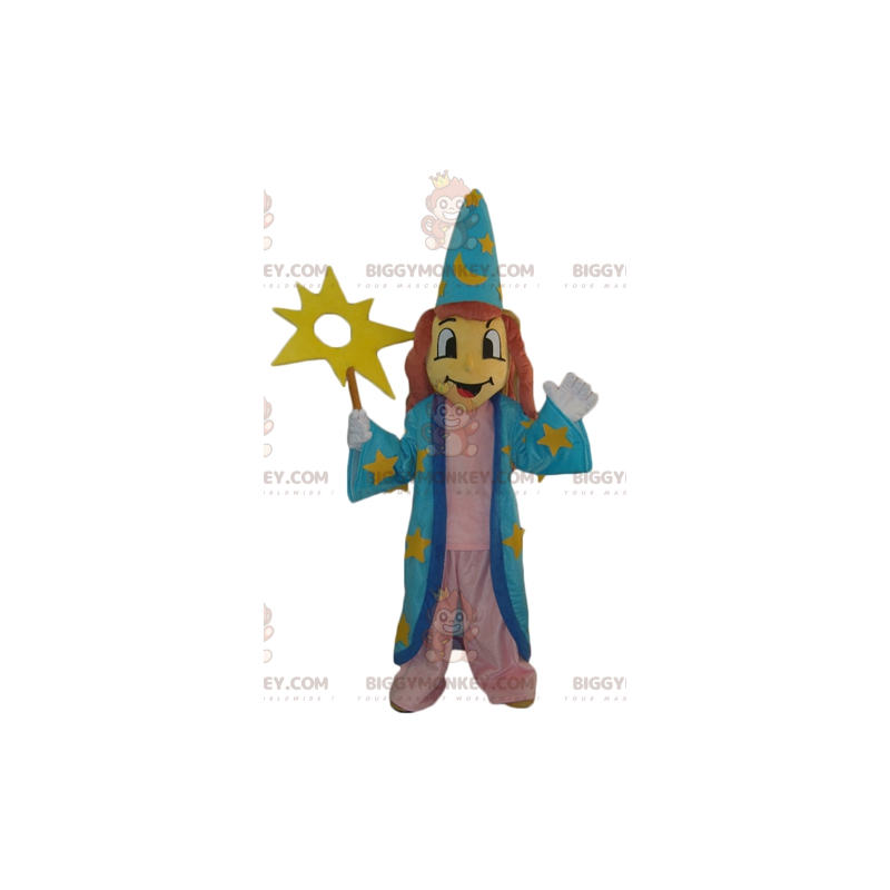 Στολή μασκότ BIGGYMONKEY™ Witch Wizard με μπλε φόρεμα -