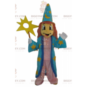 Witch Wizard BIGGYMONKEY™ Mascot Costume With Blue Dress –