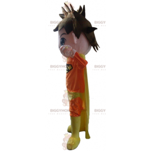 Superhjälte BIGGYMONKEY™ Maskotdräkt klädd i orange och gult -