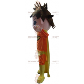 Traje de mascote de super-herói BIGGYMONKEY™ vestido em laranja