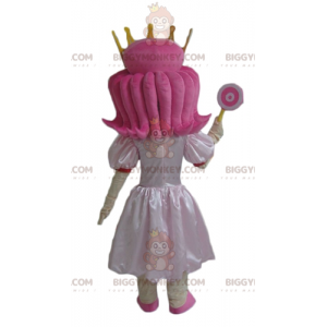 Roze haar prinses BIGGYMONKEY™ mascottekostuum met schattige