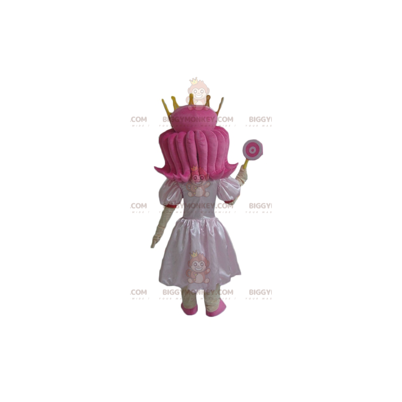 Pink Hair Princess BIGGYMONKEY™ Mascot Costume With Cute Dress