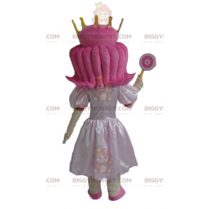 Pink Hair Princess BIGGYMONKEY™ Mascot Costume With Cute Dress