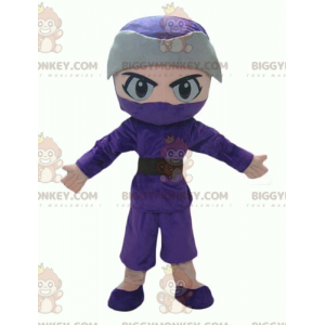 Boy Ninja BIGGYMONKEY™ Maskottchenkostüm in lila und grauem