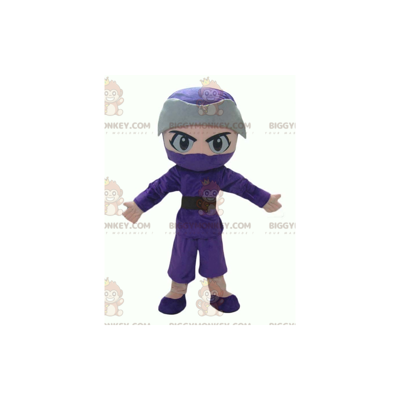 Boy Ninja BIGGYMONKEY™ maskotdräkt i lila och grå outfit -