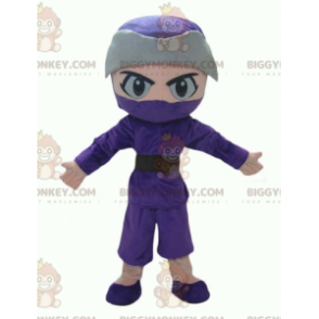 Boy Ninja BIGGYMONKEY™ maskotkostume i lilla og gråt outfit -