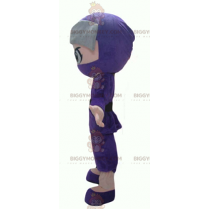 Boy Ninja BIGGYMONKEY™ maskotkostume i lilla og gråt outfit -