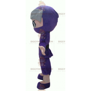 Mascote Boy Ninja BIGGYMONKEY™ em traje roxo e cinza –