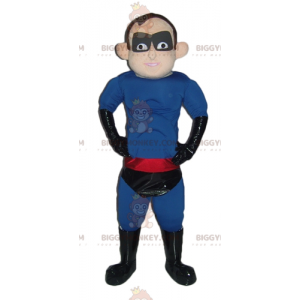Superheld BIGGYMONKEY™ Mascottekostuum Blauw Zwart Rood Outfit