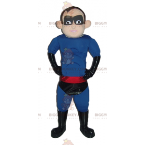 Superheld BIGGYMONKEY™ Maskottchen Kostüm Blau Schwarz Rot