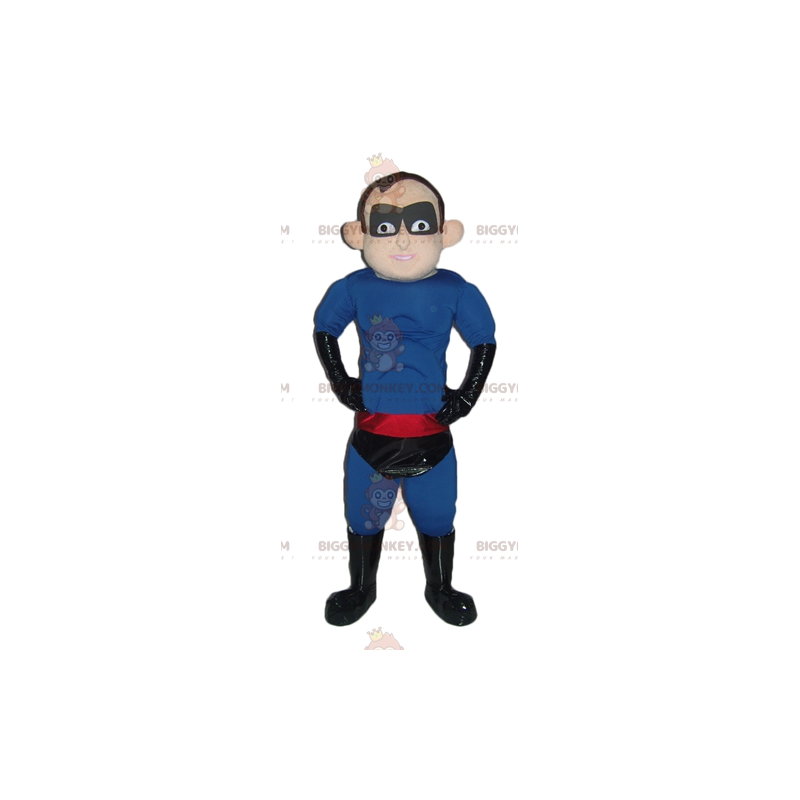 Superheld BIGGYMONKEY™ Mascottekostuum Blauw Zwart Rood Outfit