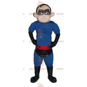 Superheld BIGGYMONKEY™ Mascottekostuum Blauw Zwart Rood Outfit