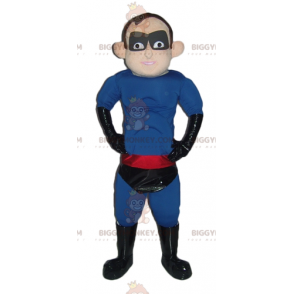 Superhero BIGGYMONKEY™ Mascot Costume Blue Black Red Outfit -