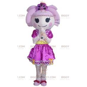 Dívčí kostým maskota BIGGYMONKEY™ s vlasy a fialovými šaty –