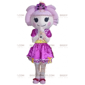 Girl BIGGYMONKEY™ Mascot Costume with Hair and Purple Dress –