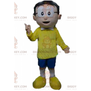 BIGGYMONKEY™-mascottekostuum voor heren met bril en geel-blauwe