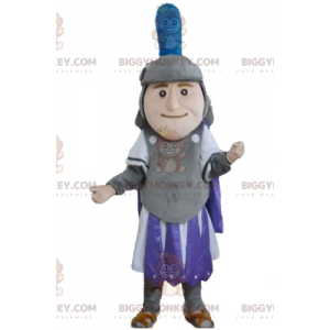 BIGGYMONKEY™ Mascot Costume of Knight i grå lila och vit outfit