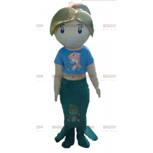 Blue and Green Blonde Mermaid BIGGYMONKEY™ Mascot Costume -