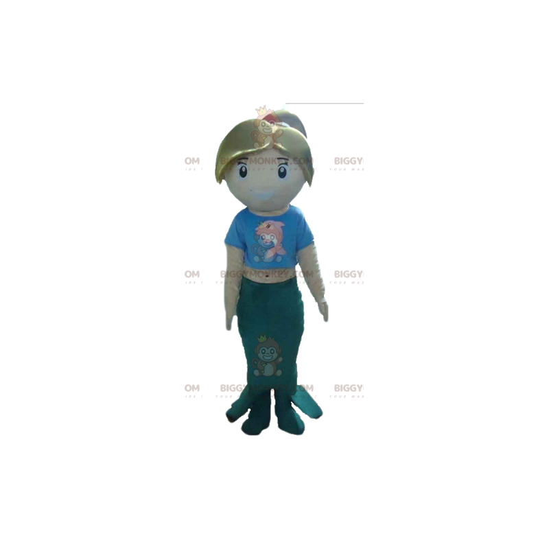 Traje de mascote de sereia loira azul e verde BIGGYMONKEY™ –