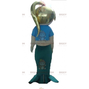 Blå och grön blond sjöjungfru BIGGYMONKEY™ maskotdräkt -