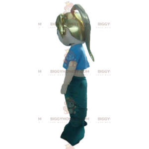 Costume de mascotte BIGGYMONKEY™ de sirène blonde bleue et