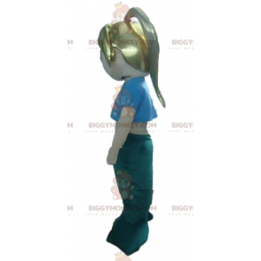 Costume de mascotte BIGGYMONKEY™ de sirène blonde bleue et