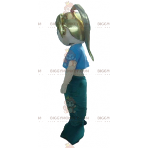 Traje de mascote de sereia loira azul e verde BIGGYMONKEY™ –