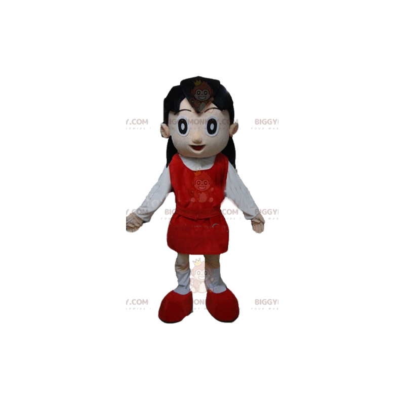 Girl BIGGYMONKEY™ Maskotdräkt i röd och vit outfit -