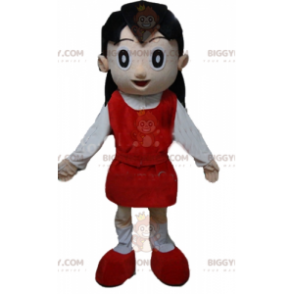 Pige BIGGYMONKEY™ maskotkostume i rødt og hvidt outfit -