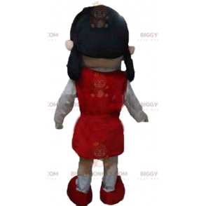 Traje de mascote menina BIGGYMONKEY™ em roupa vermelha e branca