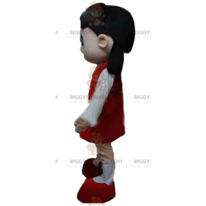 Dívčí kostým maskota BIGGYMONKEY™ v červenobílém outfitu –