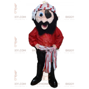 Pirate BIGGYMONKEY™ mascottekostuum in rood zwart-wit outfit -