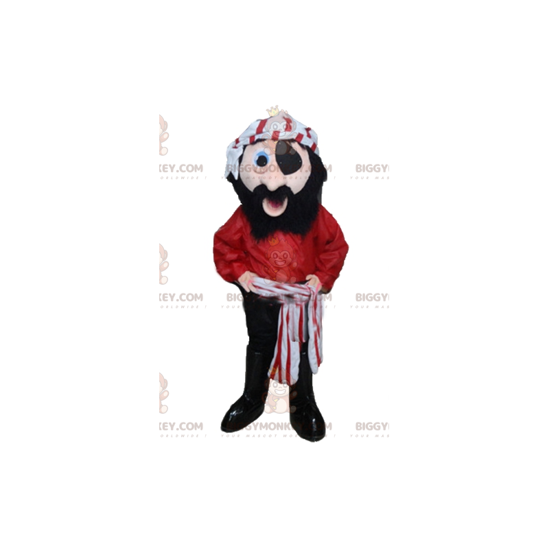 Pirat BIGGYMONKEY™ maskotkostume i rødt sort og hvidt outfit -