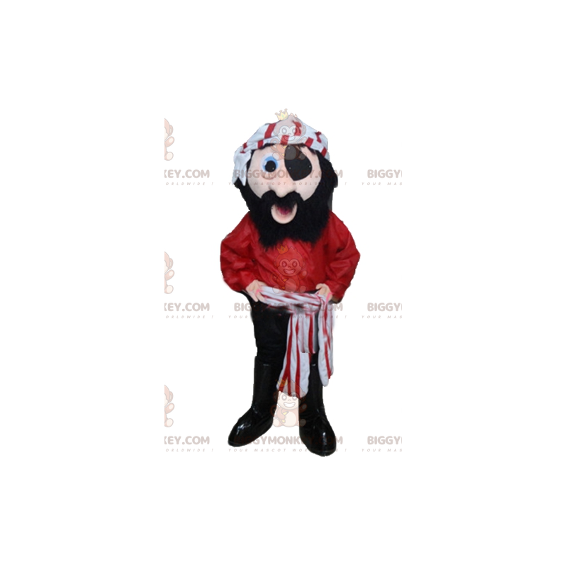 Pirate BIGGYMONKEY™ mascottekostuum in rood zwart-wit outfit -