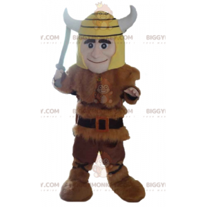 BIGGYMONKEY™ Beast Skin Viking-mascottekostuum met gele helm -