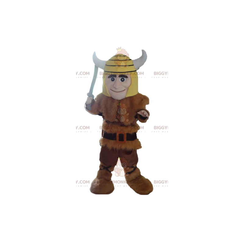 BIGGYMONKEY™ Beast Skin Viking maskotkostume med gul hjelm -