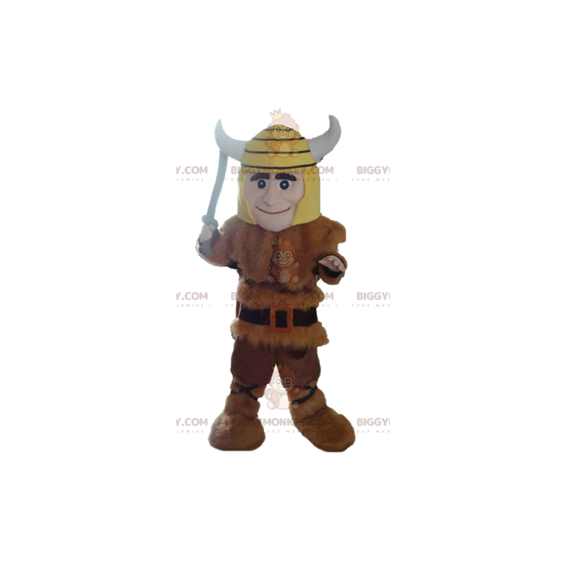BIGGYMONKEY™ Beast Skin Viking -maskottiasu keltaisella