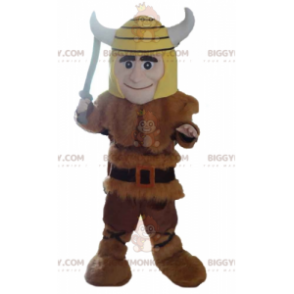 BIGGYMONKEY™ Beast Skin Viking Maskotdräkt med gul hjälm -