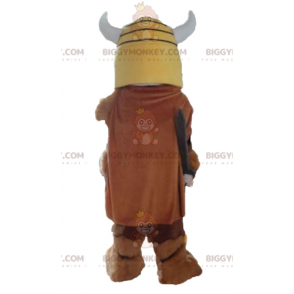 BIGGYMONKEY™ Beast Skin Viking maskotkostume med gul hjelm -