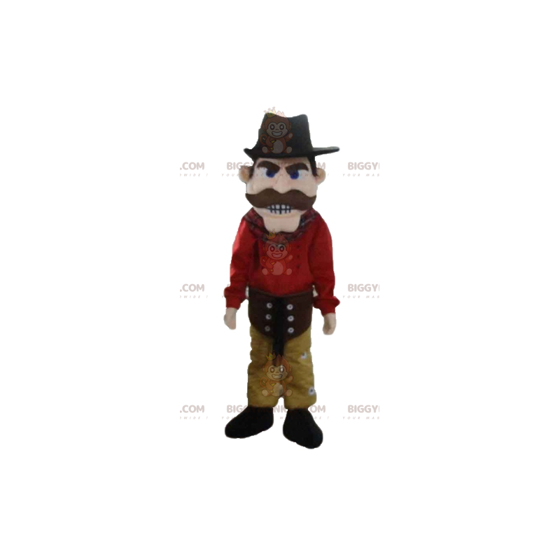 Kostium maskotki kowboja BIGGYMONKEY™ ubrany na czerwono i