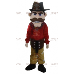 Cowboy BIGGYMONKEY™ Maskottchenkostüm in Rot und Gelb mit Hut -