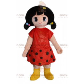 BIGGYMONKEY™ Mascot Costume of Brown Girl Dressed in Red Polka